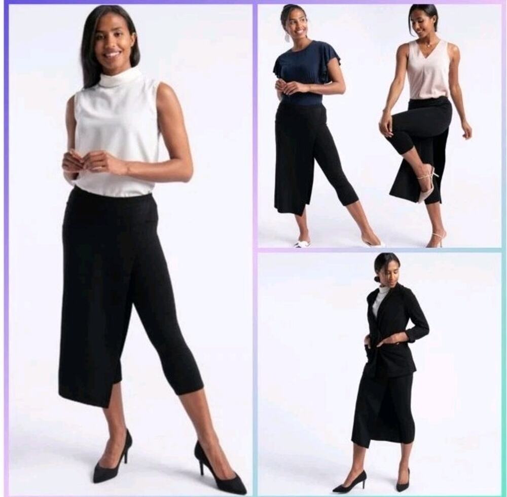 Betabrand Women's S The Sassiest Capri Pants Black Panel Overlay Skirt